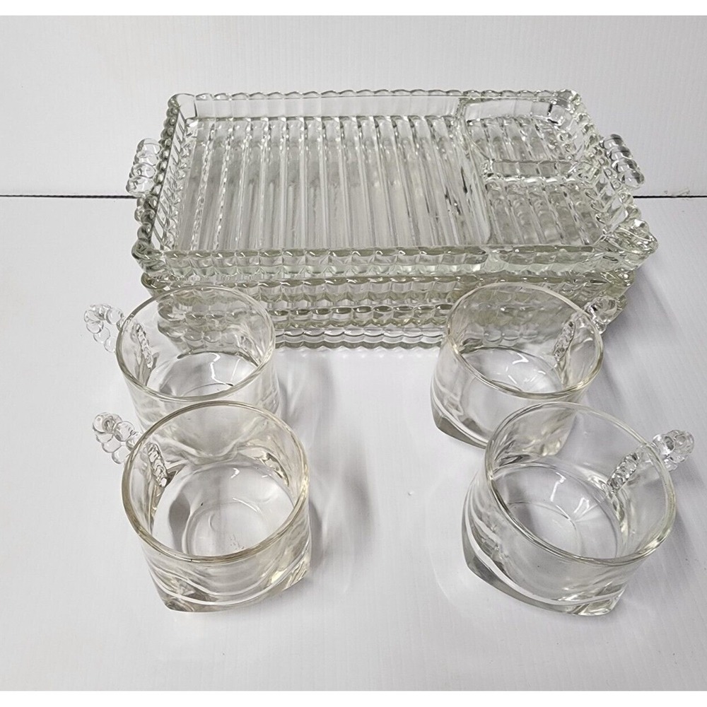 Vintage Orchard Crystal Party Set -  4  Snack trays and cups ‎ original box
